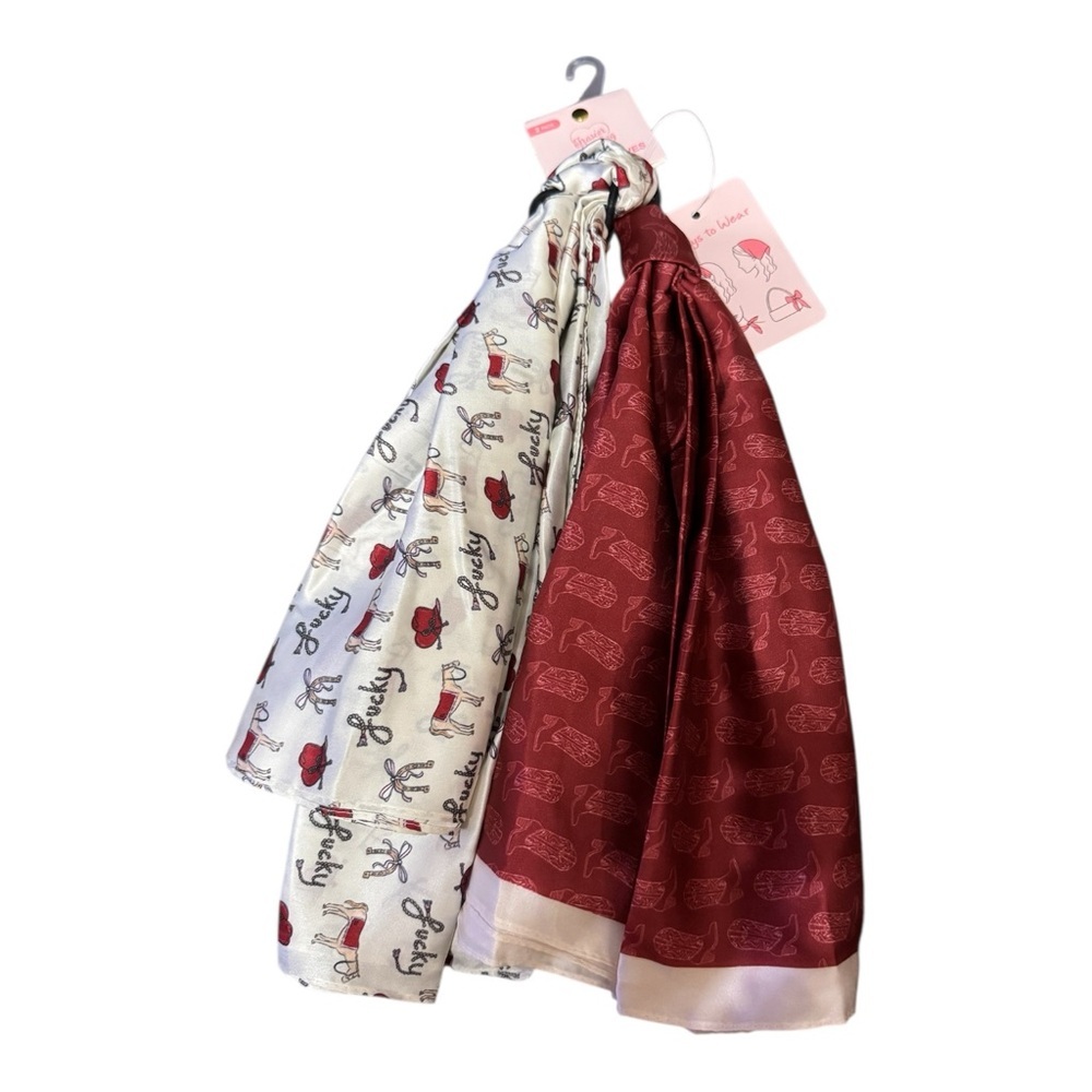 Frasier Sterling Satin Hair Scarf Set 2-Pack Western Print NWT
